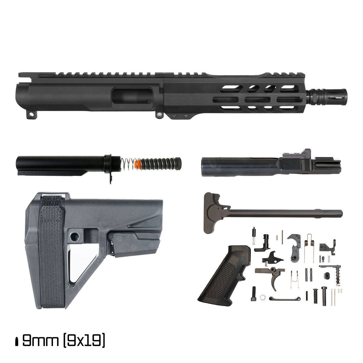 Davidson Defense Ronin Competition w/SBA5 Brace 8-inch 9MM Freefloat M-Lok Handguard Pistol Full Build Kit