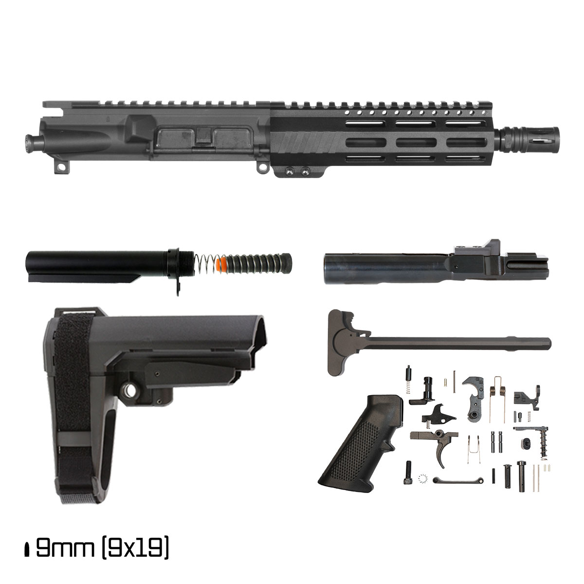 Davidson Defense Aegis w/SBA3 Brace 8-inch 9MM Freefloat M-Lok Handguard Pistol Full Build Kit