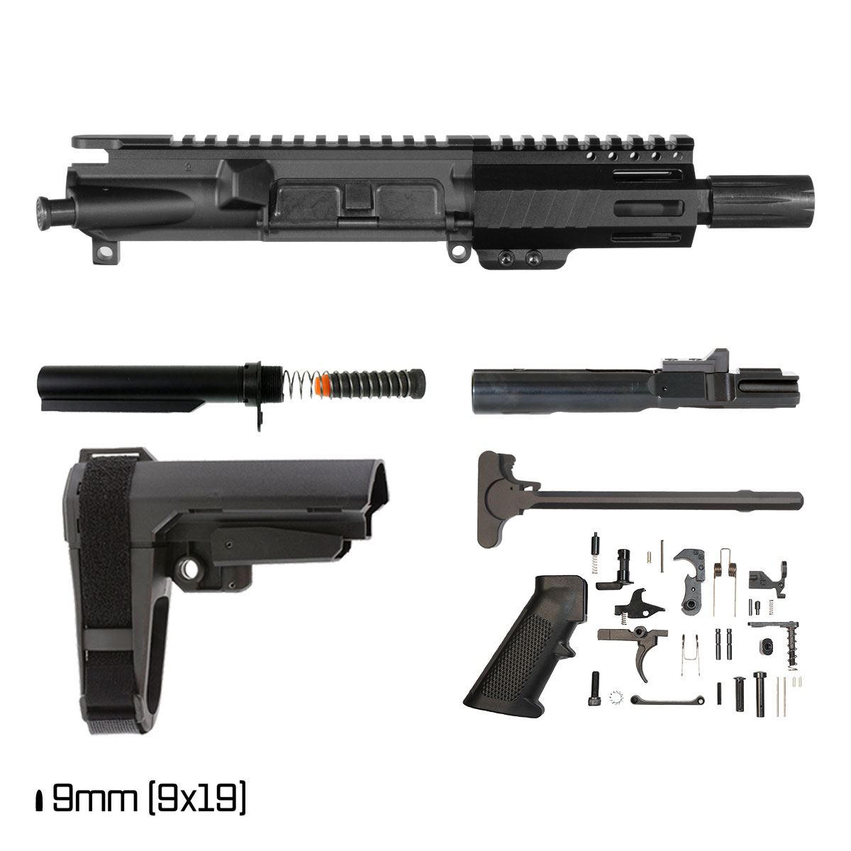 Davidson Defense Aegis w/SBA3 Brace 5-inch 1:10 9MM AR-9 Freefloat M-Lok Handguard Pistol Full Build Kit