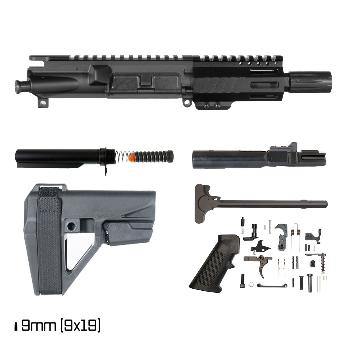Davidson Defense Aegis w/SBA5 Brace 5-inch 1:10 9MM AR-9 Freefloat M-Lok Handguard Pistol Full Build Kit