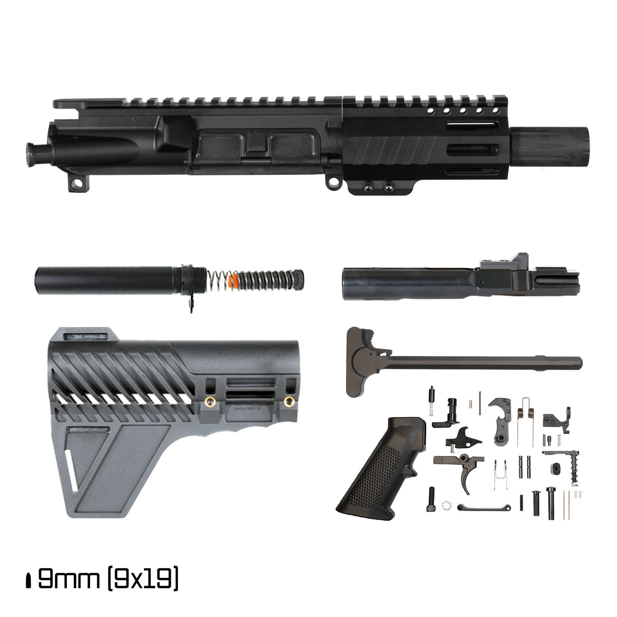 Davidson Defense Aegis w/Gauntlet Arms Brace 4.5-inch 1:10 9MM AR-9 Freefloat M-Lok Handguard Pistol Full Build Kit