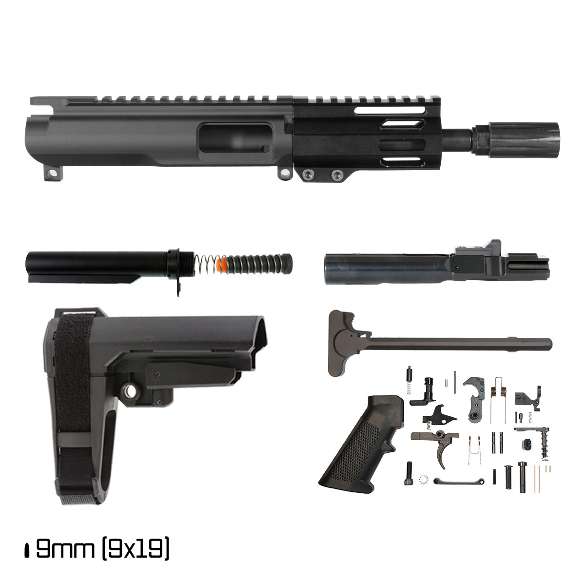 Davidson Defense Solar Burst w/SBA3 Brace 6-inch 1:10 9MM AR-9 M-Lok Handguard Pistol Full Build Kit