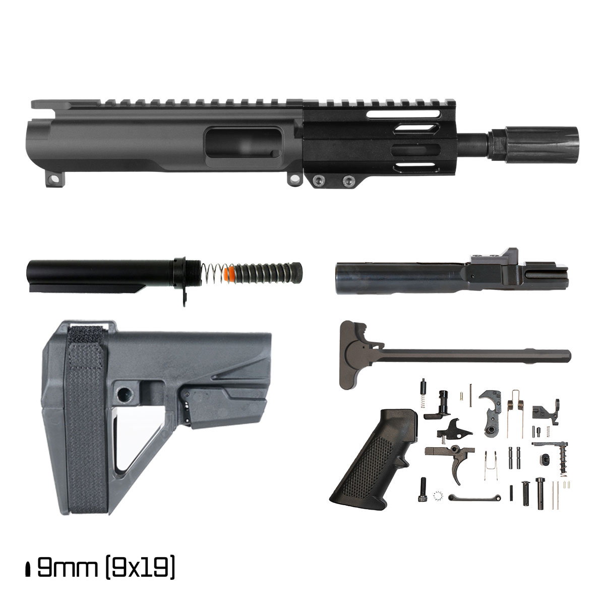 Davidson Defense Solar Burst w/SBA5 Brace 6-inch 1:10 9MM AR-9 M-Lok Handguard Pistol Full Build Kit