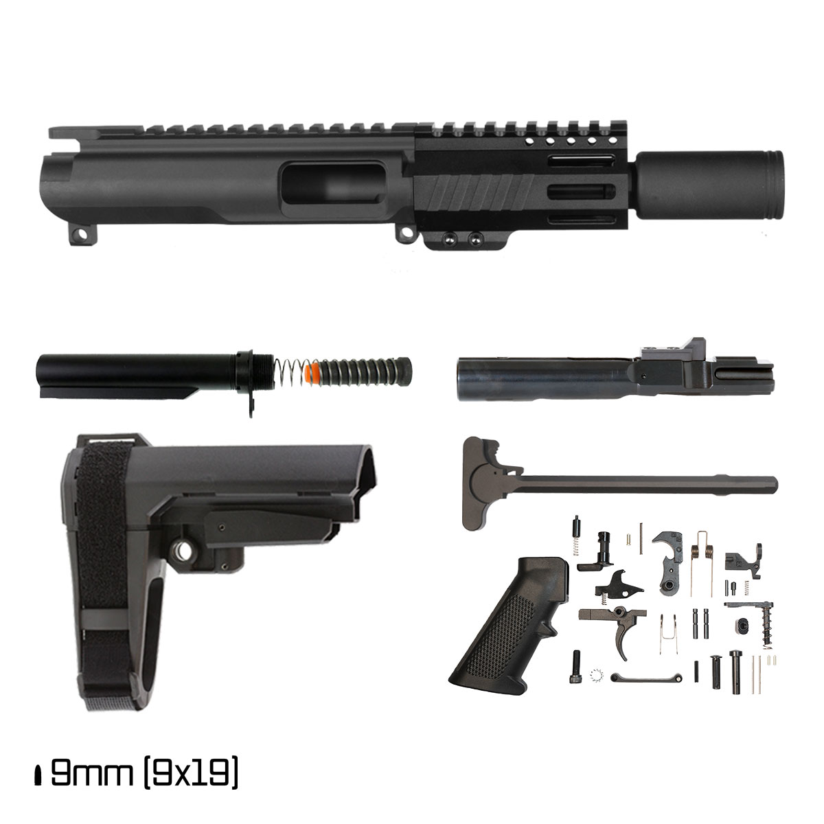 Davidson Defense Ion w/SBA3 Brace 4.5-inch 1:10 9MM AR-9 Freefloat M-Lok Handguard Pistol Full Build Kit