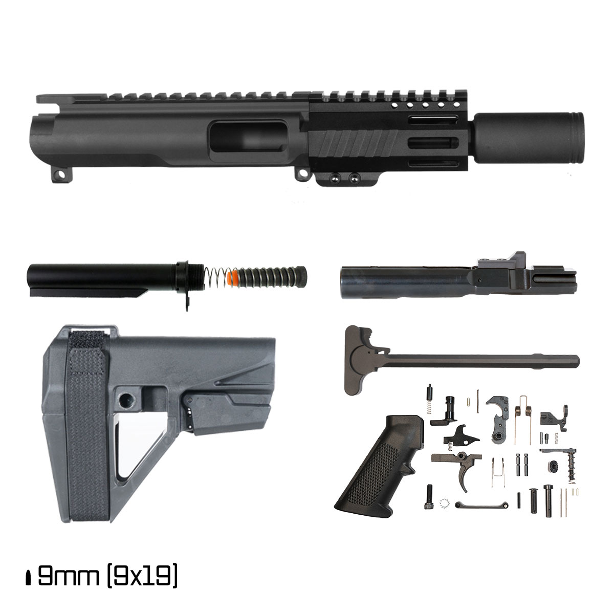 Davidson Defense Ion w/SBA5 Brace 4.5-inch 1:10 9MM AR-9 Freefloat M-Lok Handguard Pistol Full Build Kit