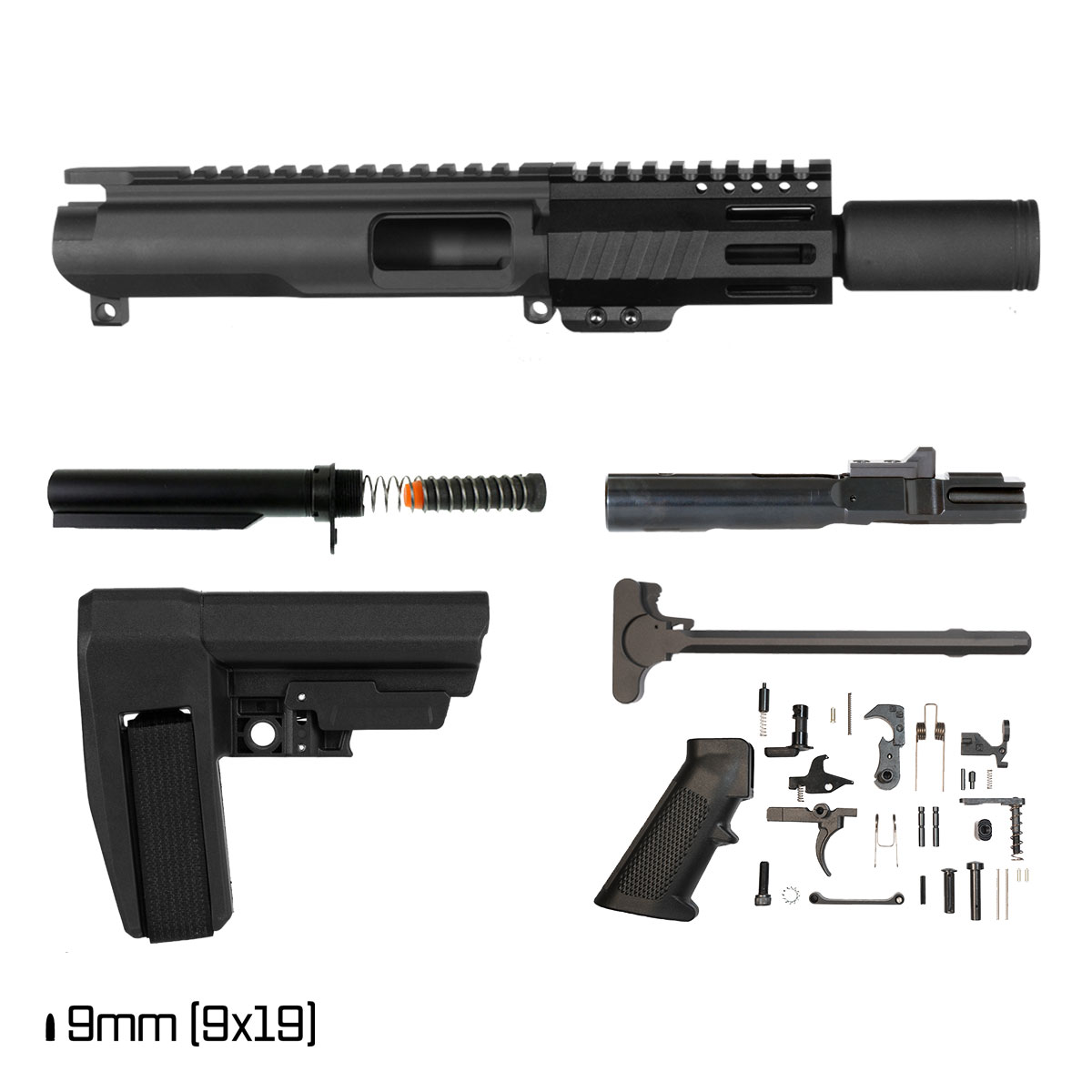 Davidson Defense Ion w/SBA6 Brace 4.5-inch 1:10 9MM AR-9 Freefloat M-Lok Handguard Pistol Full Build Kit