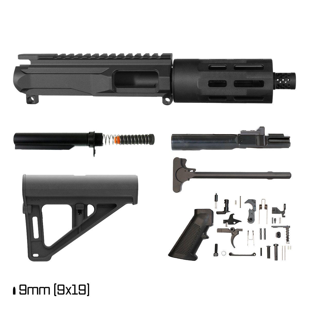 Davidson Defense Short Fuse w/BTR Brace 4.5-inch 1:10 9MM AR-9 M-Lok Handguard Pistol Full Build Kit, Plan B Radial Brake