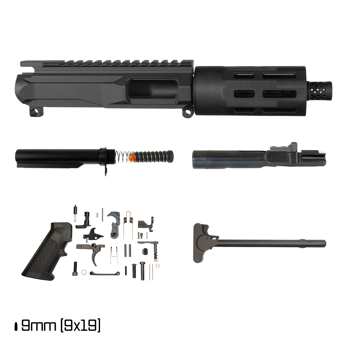 Davidson Defense Short Fuse SBR Ready 4.5-inch 1:10 9MM AR-9 M-Lok Pistol Full Build Kit, Plan B Radial Brake