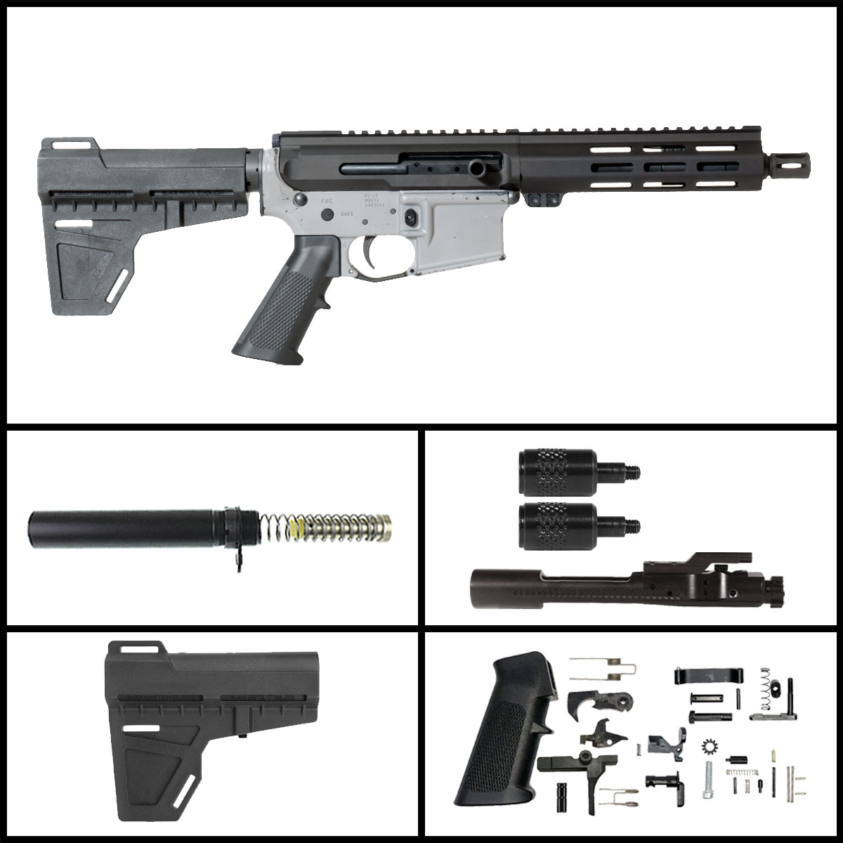 Davidson Defense 'Shuriken' w/ KAK Brace' 7.5-inch AR-15 5.56 NATO Nitride Side-Charging Pistol Full Build Kit