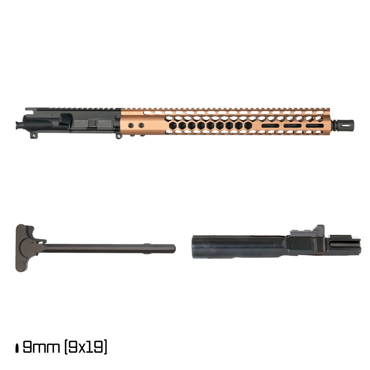 Davidson Defense Lightshow lll Anodized Bronze 16-inch 1:10 9MM AR-9 Freefloat M-Lok Handguard Rifle Complete Upper Build