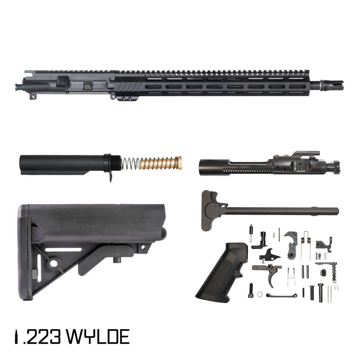 Davidson Defense Aegis 16.5-inch Mid-Gas 1:7 .223 Wylde AR-15 Freefloat M-Lok Handguard Rifle Full Build Kit, Plan B Scorch 3-Prong Flash Hider