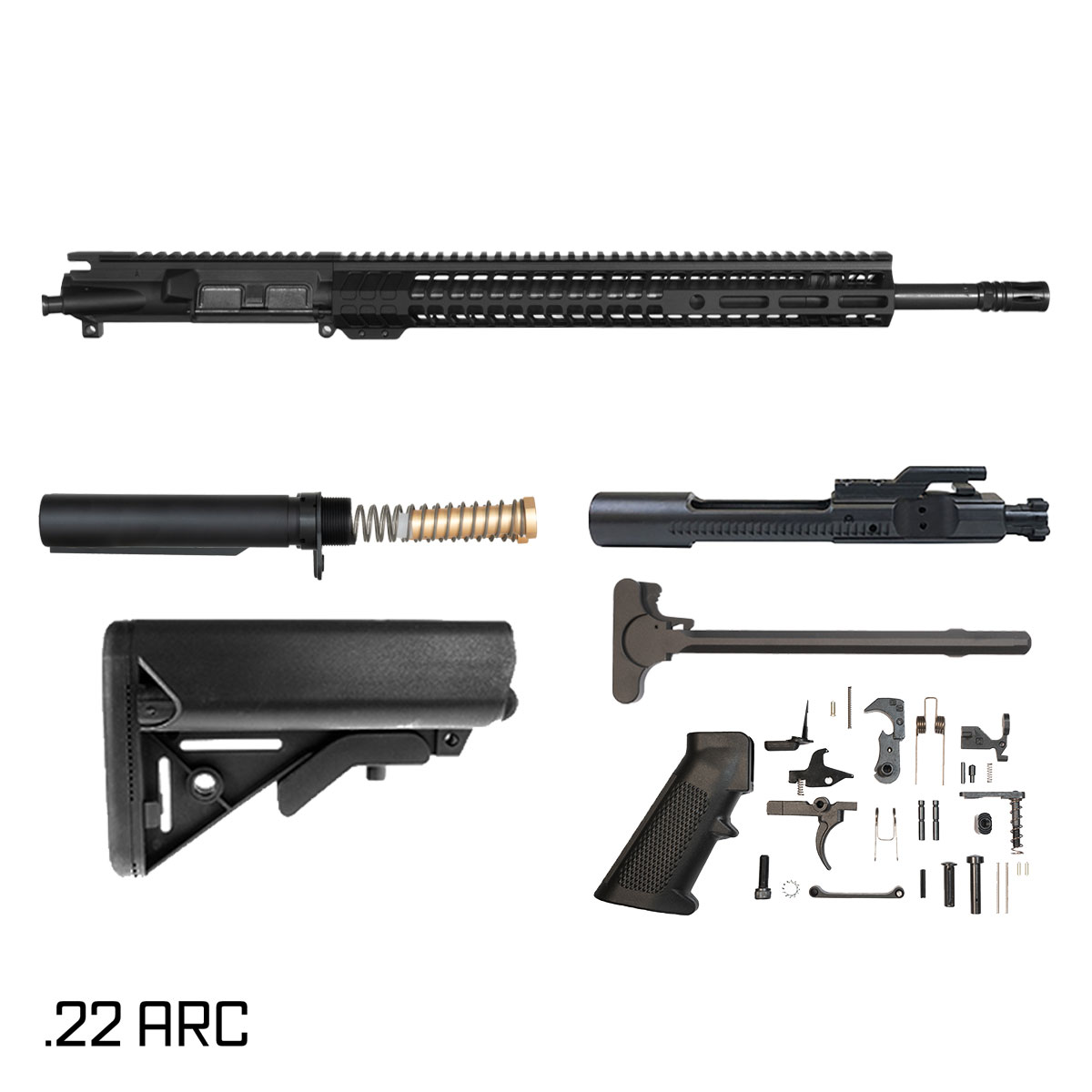Davidson Defense Midnight Reign 18-inch Rifle-Gas 1:7 .22 ARC AR-15 Freefloat M-Lok Handguard Rifle Full Build Kit
