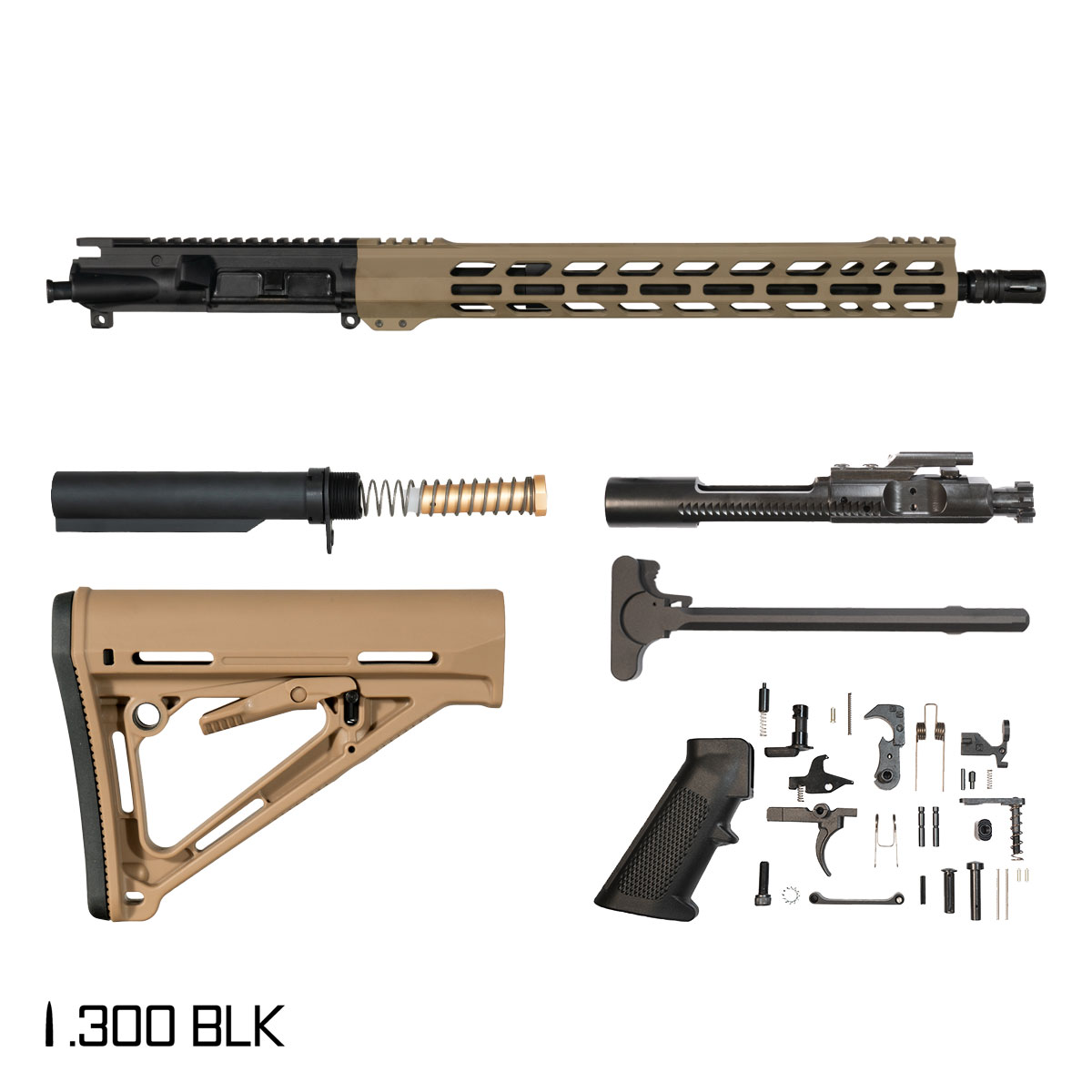 Davidson Defense Desert Fox 16-inch Pistol-Gas 1:8 .300 Blackout AR-15 M-Lok Rifle Full Build Kit