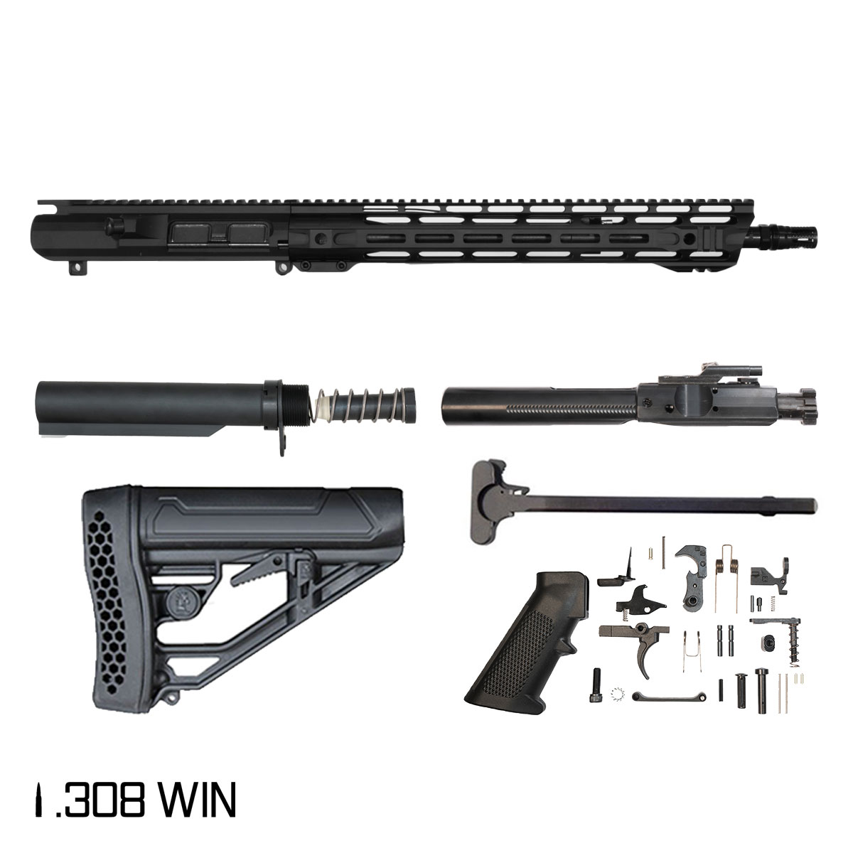Davidson Defense Wild Rhythm 16-inch Mid-Gas 1:10 .308 Win AR-10 Freefloat M-Lok Handguard Rifle Full Build Kit, KAK Industry Plan B A7 Flash Hider