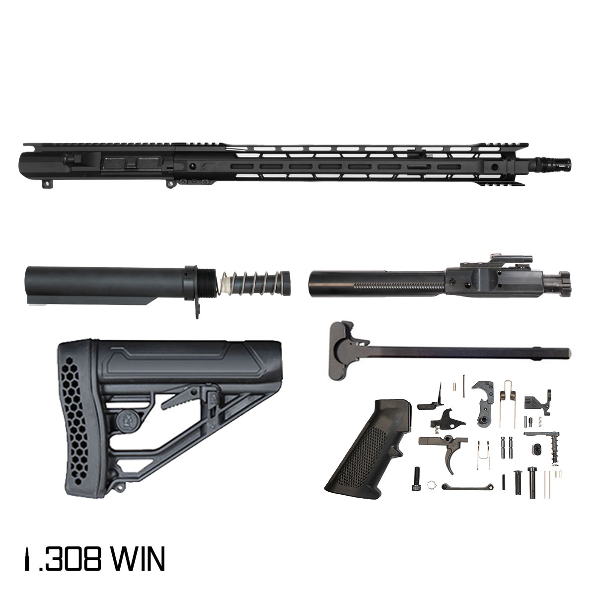 Davidson Defense Isildur's Bane 20-inch Rifle-Gas 1:10 .308 Win AR-10 Freefloat M-Lok Handguard Rifle Full Build Kit, KAK Industry Plan B A7 Flash Hider