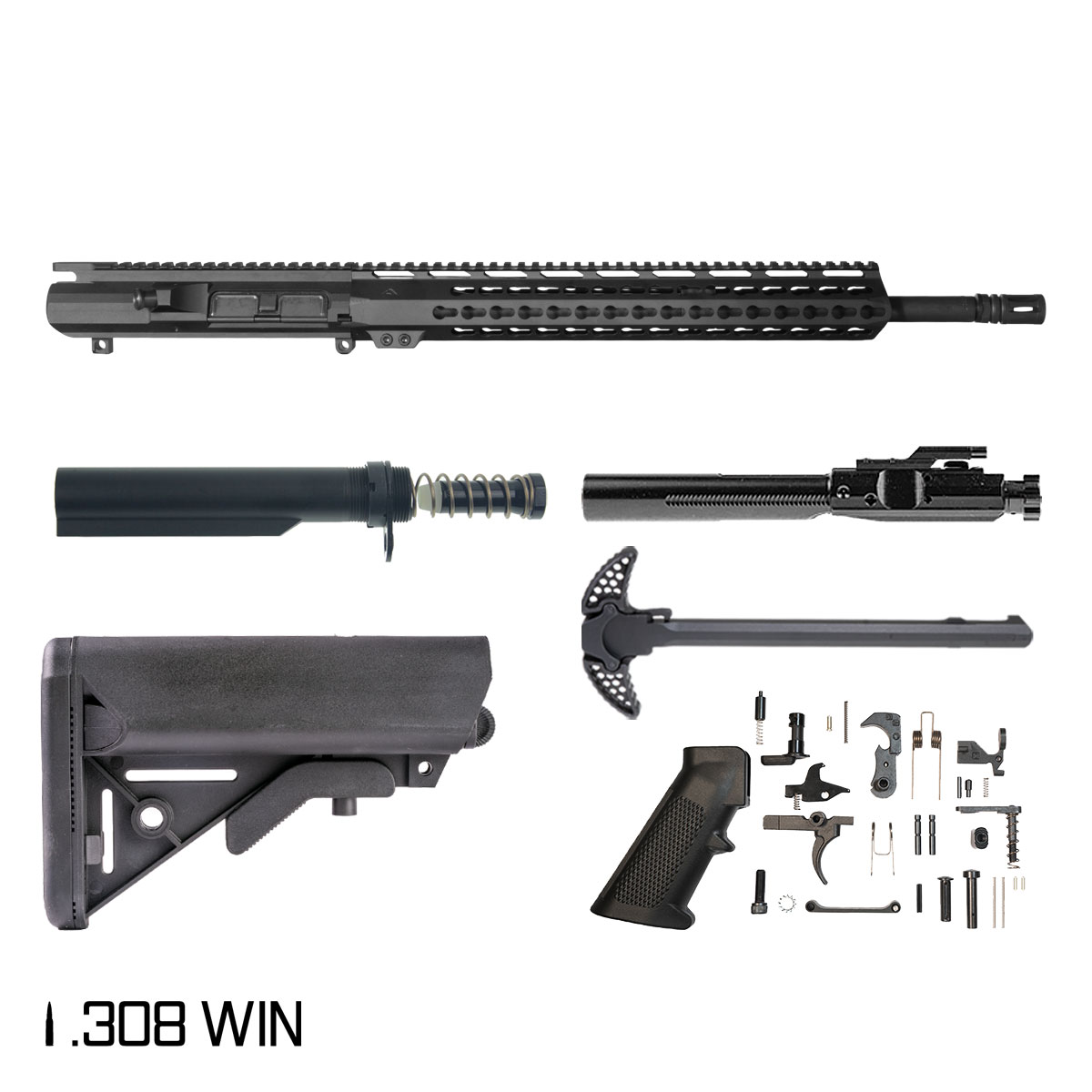 Davidson Defense Black Winter 18-inch Mid-Gas 1:10 .308 Win AR-10 Freefloat Keymod Handguard Rifle Full Build Kit