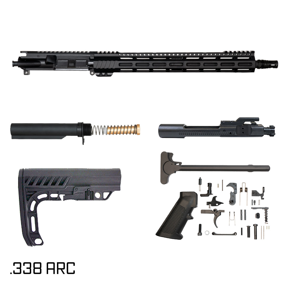 Davidson Defense Aegis Lightweight 16-inch Carbine-Gas 1:8 .338 ARC AR-15 Freefloat M-Lok Handguard Rifle Full Build Kit, Plan B A7 Flash Hider