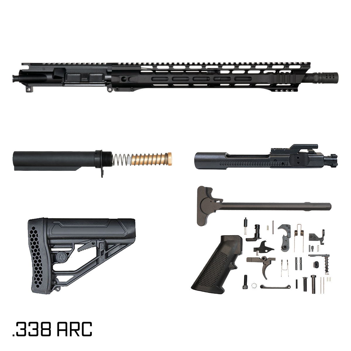 Davidson Defense Blackglass 16-inch Carbine-Gas 1:8 .338 ARC AR-15 Freefloat M-Lok Handguard Rifle Full Build Kit