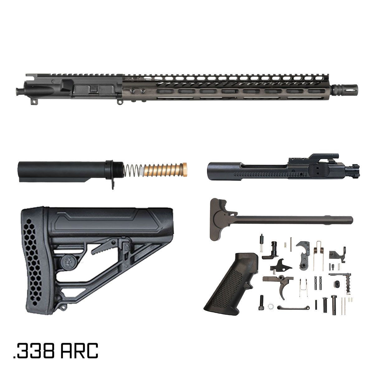Chrome Arc 16-inch Carbine-Gas 1:8 338 ARC AR-15 M-Lok Handguard Rifle Full Build Kit