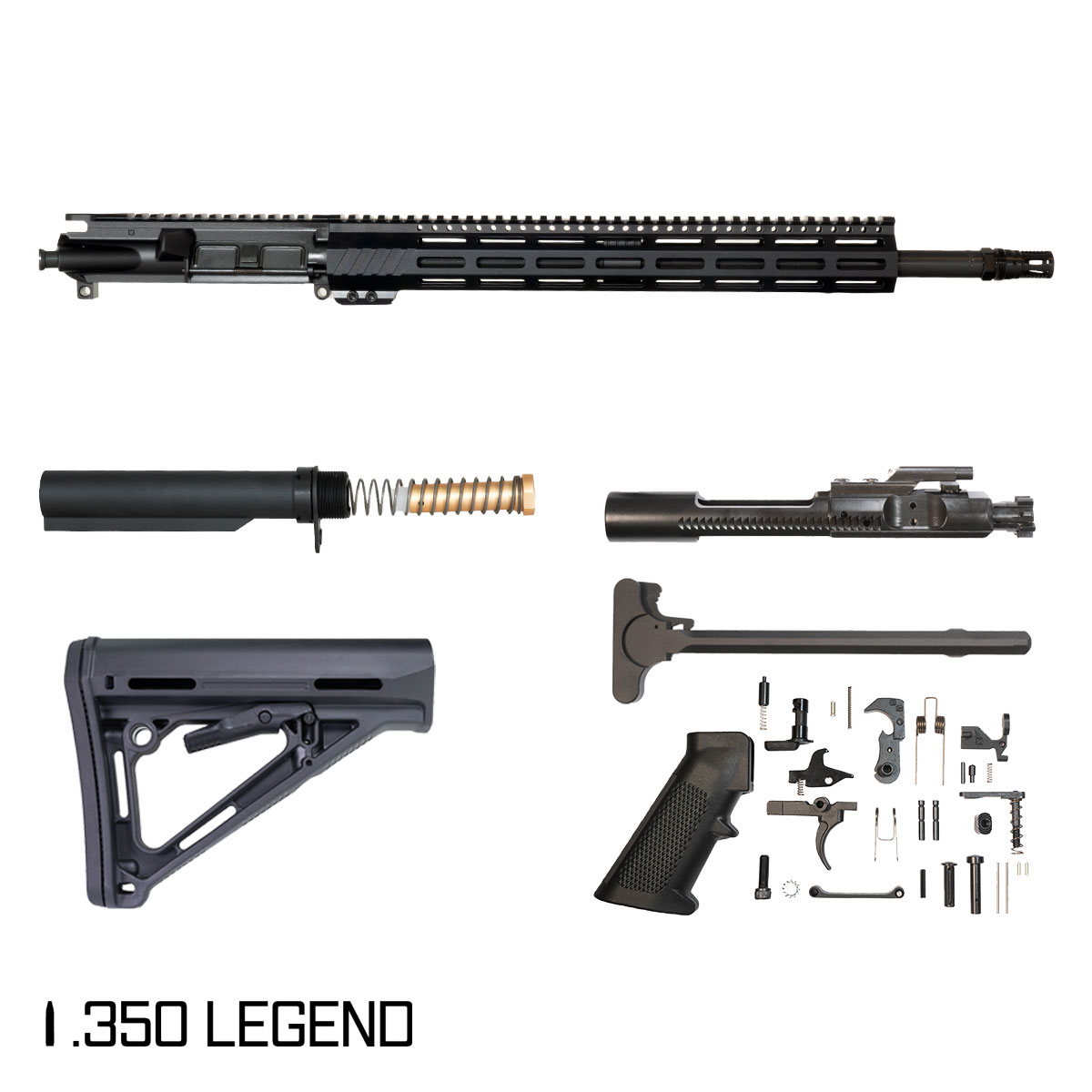 Davidson Defense Aegis 18-inch Carbine-Gas 1:16 .350 Legend AR-15 Freefloat M-Lok Handguard Rifle Full Build Kit, Plan B A7 Flash Hider
