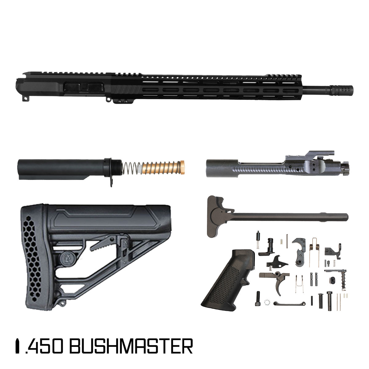 Davidson Defense Buffalo Bill 18-inch Mid-Gas 1:24 .450 Bushmaster AR-15 Freefloat M-Lok Handguard Rifle Full Build Kit