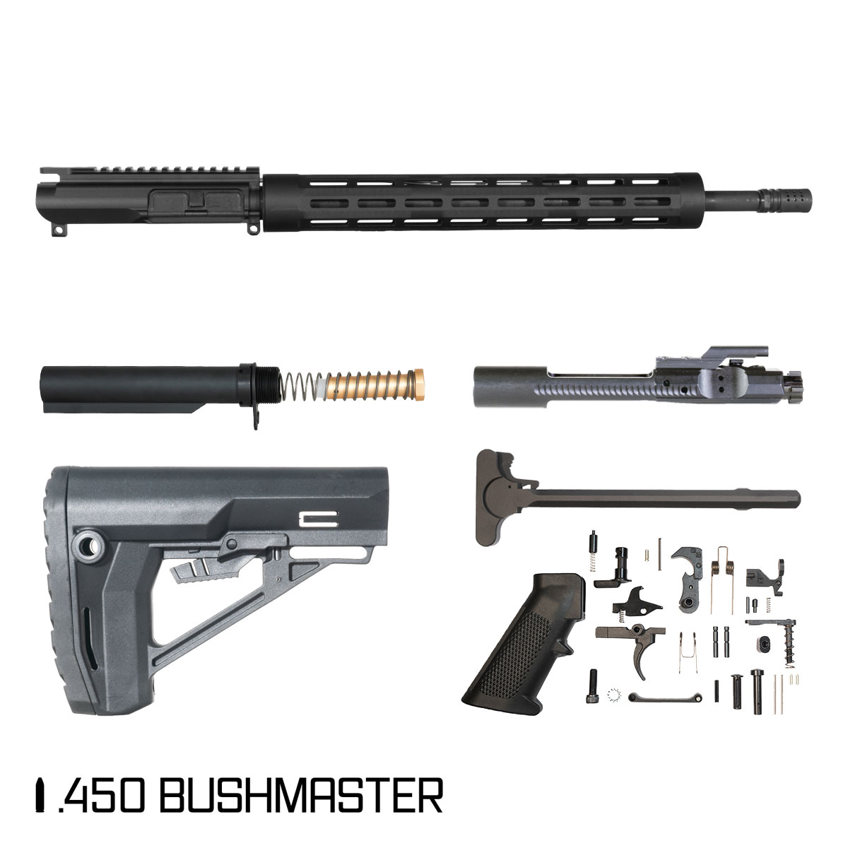 Davidson Defense Tunnel Scout 18-inch Mid-Length-Gas 1:24 .450 Bushmaster AR-15 Freefloat Tubular M-Lok Handguard Rifle Full Build Kit
