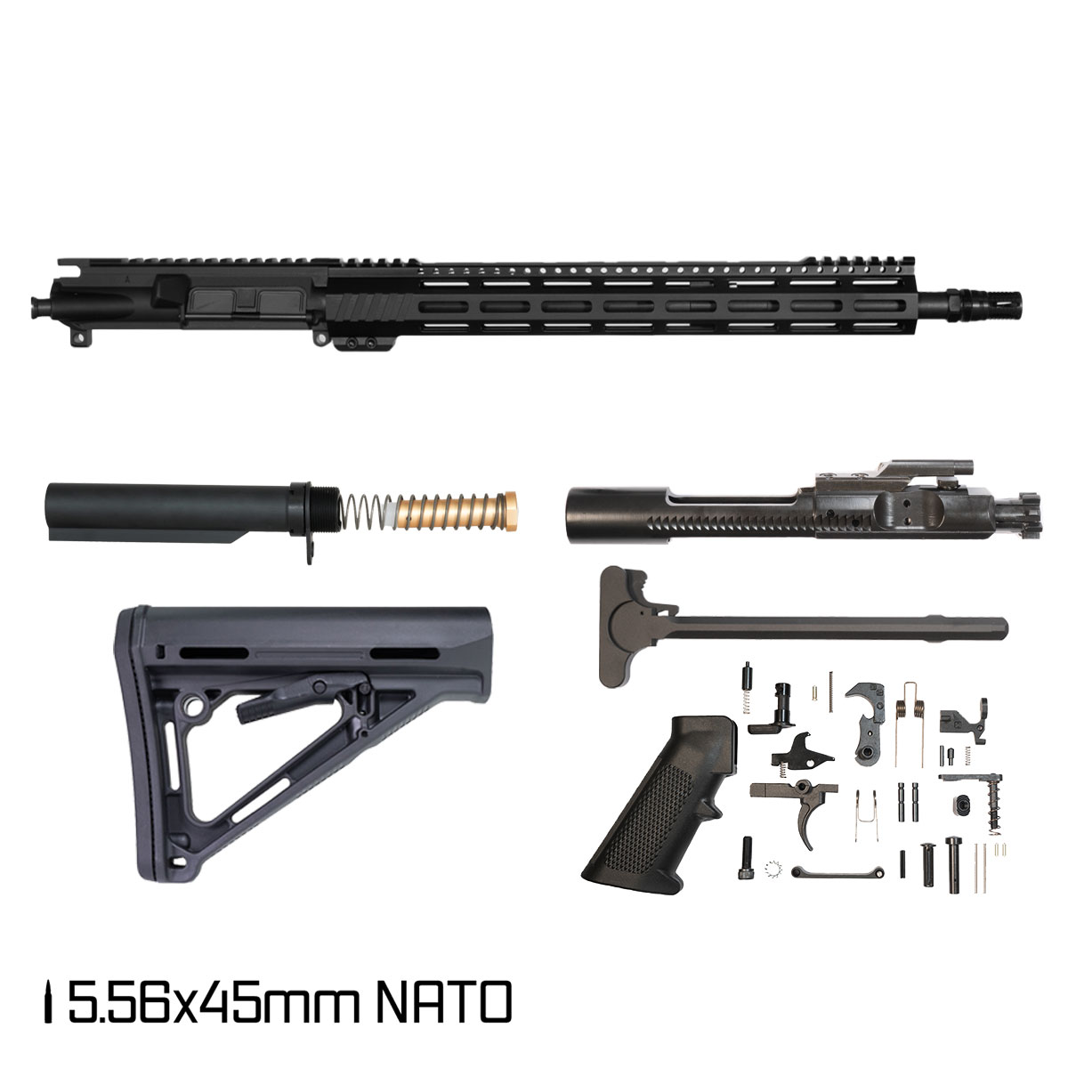 Davidson Defense Aegis Lightweight 16.5-inch Mid-Gas 1:7 5.56 NATO AR-15 Freefloat M-Lok Handguard Rifle Full Build Kit, KAK Industry Plan B A7 Flash Hider