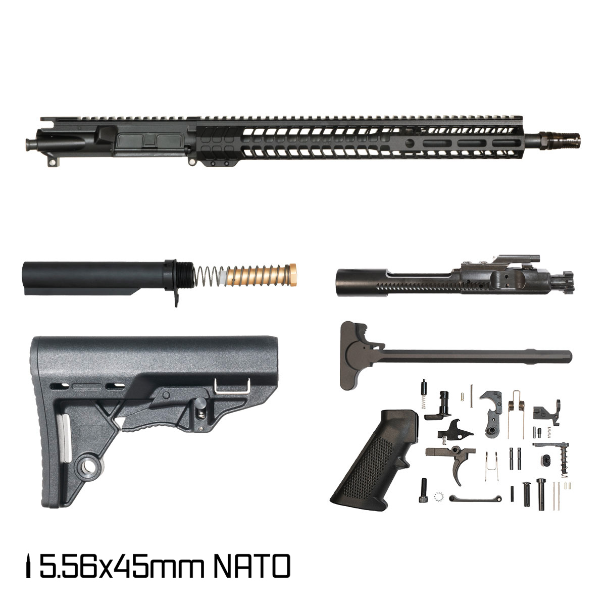 Davidson Defense Brawler 16.5-inch Mid-Gas 1:7 5.56 NATO AR-15 M-LOK Handguard Rifle Full Build Kit, KAK Industry Plan B A7 Flash Hider