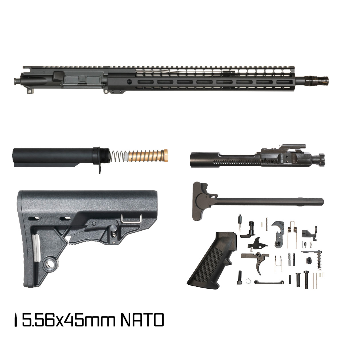 Davidson Defense Brawler IV 16.5-inch Mid-Gas 1:7 5.56 NATO AR-15 M-LOK Handguard Rifle Full Build Kit, KAK Industry Plan B A7 Flash Hider