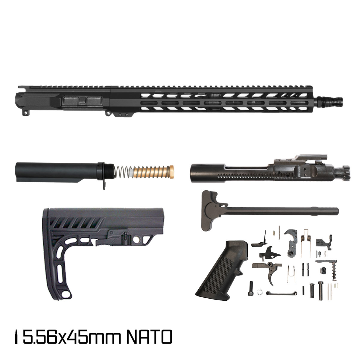 Davidson Defense Ronin 16-inch Carbine-Gas 1:7 5.56 NATO AR-15 Freefloat M-Lok Handguard Rifle Full Build Kit, Plan B A7 Flash Hider