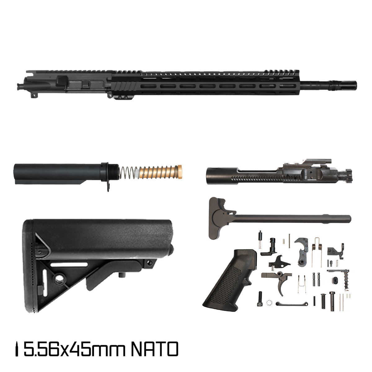 Davidson Defense Aegis Lightweight 18-inch Rifle-Gas 1:7 5.56 NATO AR-15 Freefloat M-Lok Handguard Rifle Full Build Kit, Plan B Sentinel Caged Flash Hider