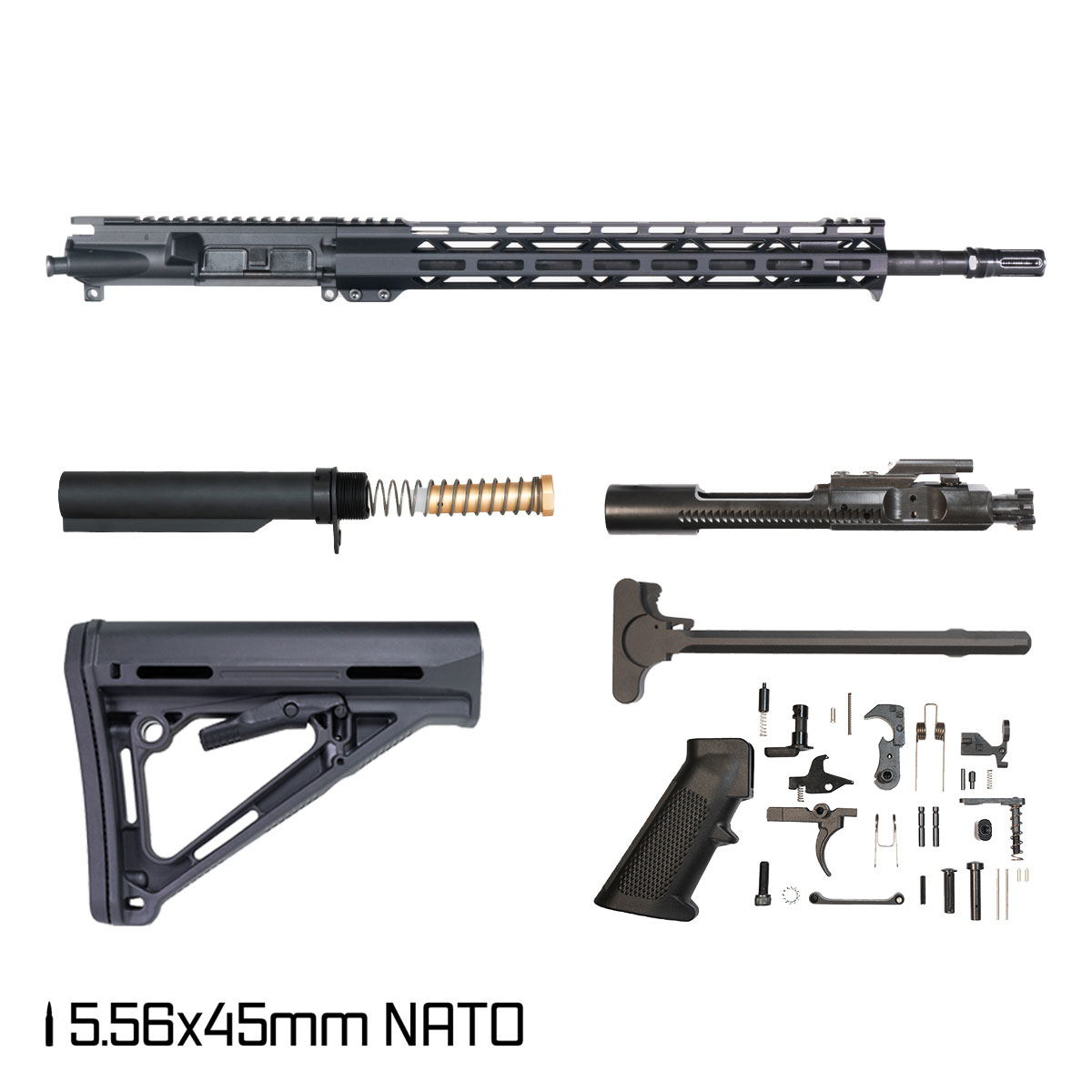Davidson Defense Light Slinger 18-inch Rifle-Gas 1:7 5.56 NATO AR-15 Freefloat M-Lok Handguard Rifle Full Build Kit, Plan B Sentinel Caged Flash Hider