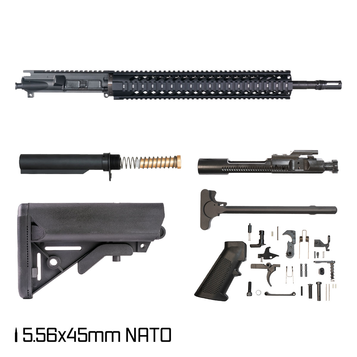 Davidson Defense LAZR 18-inch Rifle-Gas 5.56 NATO AR-15 Rifle Full Build Kit, Plan B Sentinel Caged Flash Hider