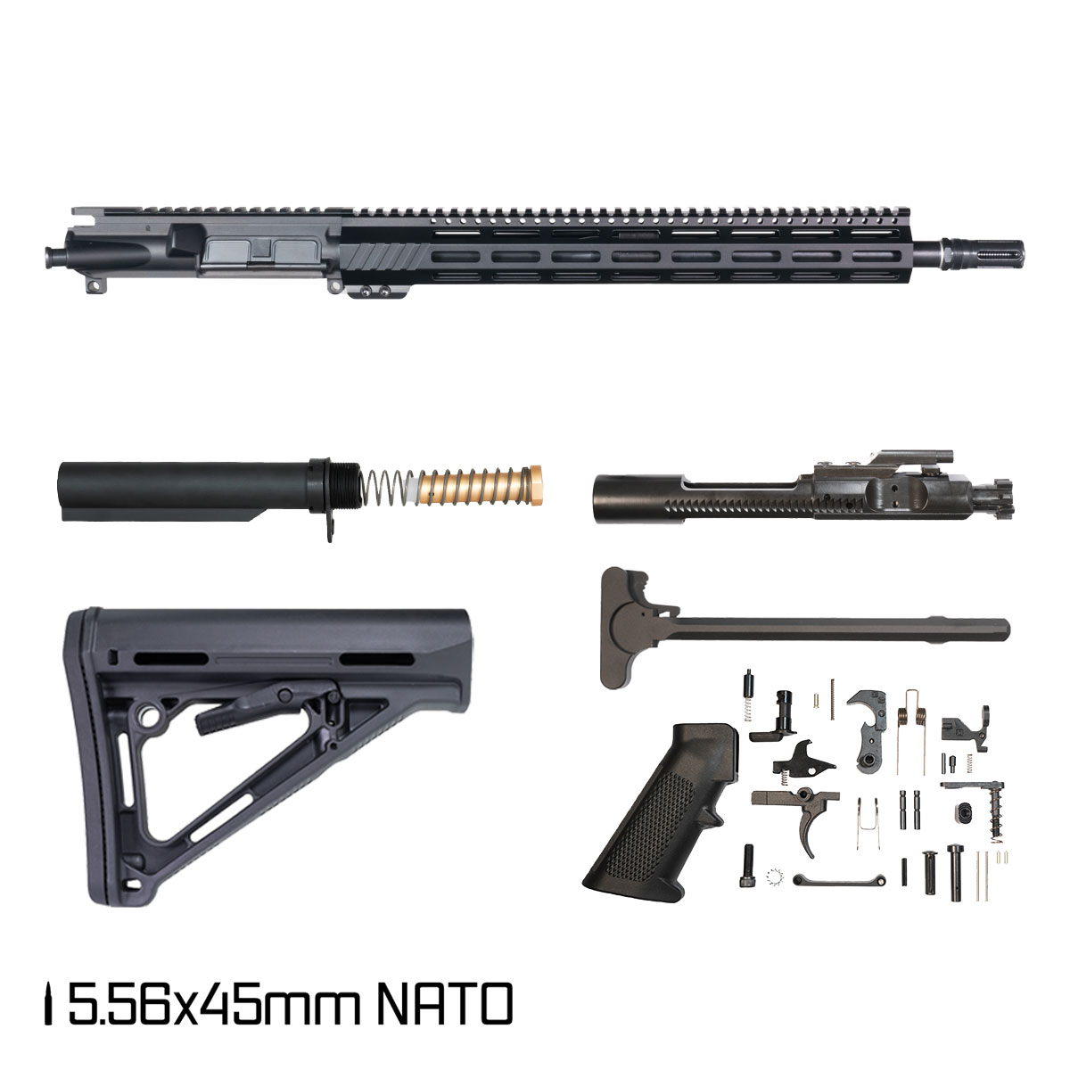 Davidson Defense Aegis 16-inch Carbine-Gas 1:7 Nitrided 5.56 NATO AR-15 Freefloat M-Lok Handguard Rifle Full Build Kit, Plan B Sentinel Caged Flash Hider