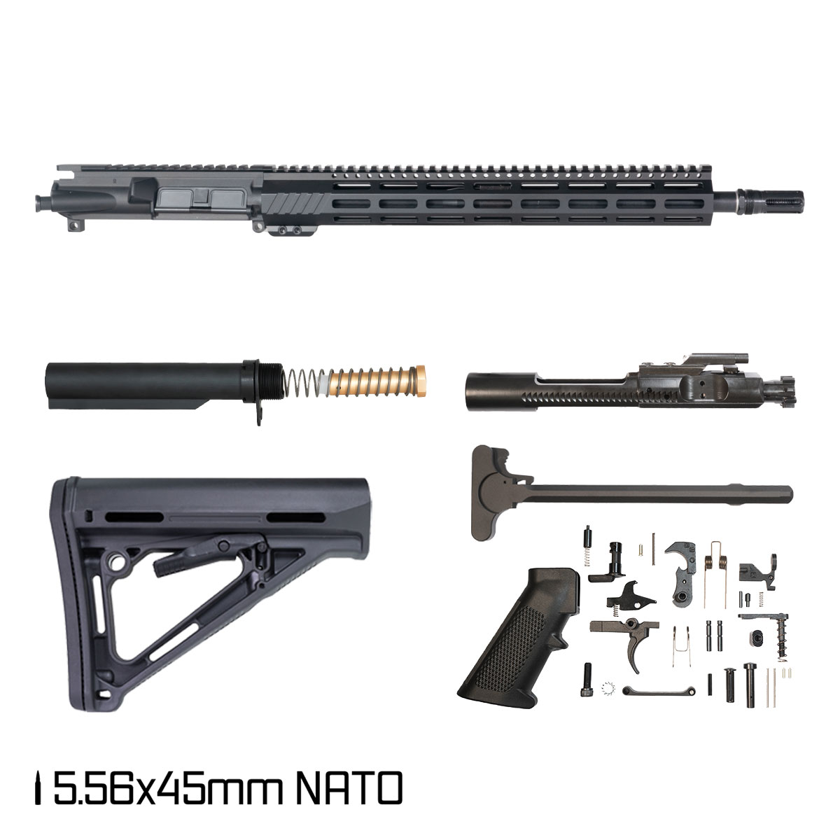 Davidson Defense Aegis 16-inch Carbine-Gas 1:7 Nitrided 5.56 NATO AR-15 Freefloat M-Lok Handguard Rifle Full Build Kit, Plan B Sentinel Caged Flash Hider
