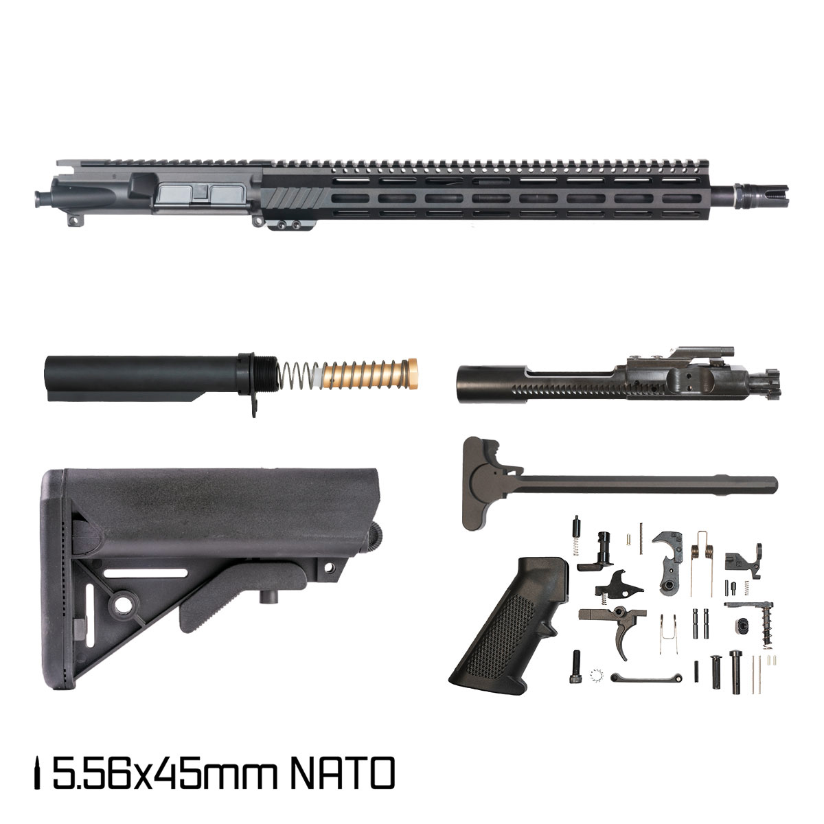 Davidson Defense Aegis 16-inch Carbine-Gas 1:7 Nitrided 5.56 NATO AR-15 Freefloat M-Lok Handguard Rifle Full Build Kit, Plan B Scorch 3-Prong Flash Hider