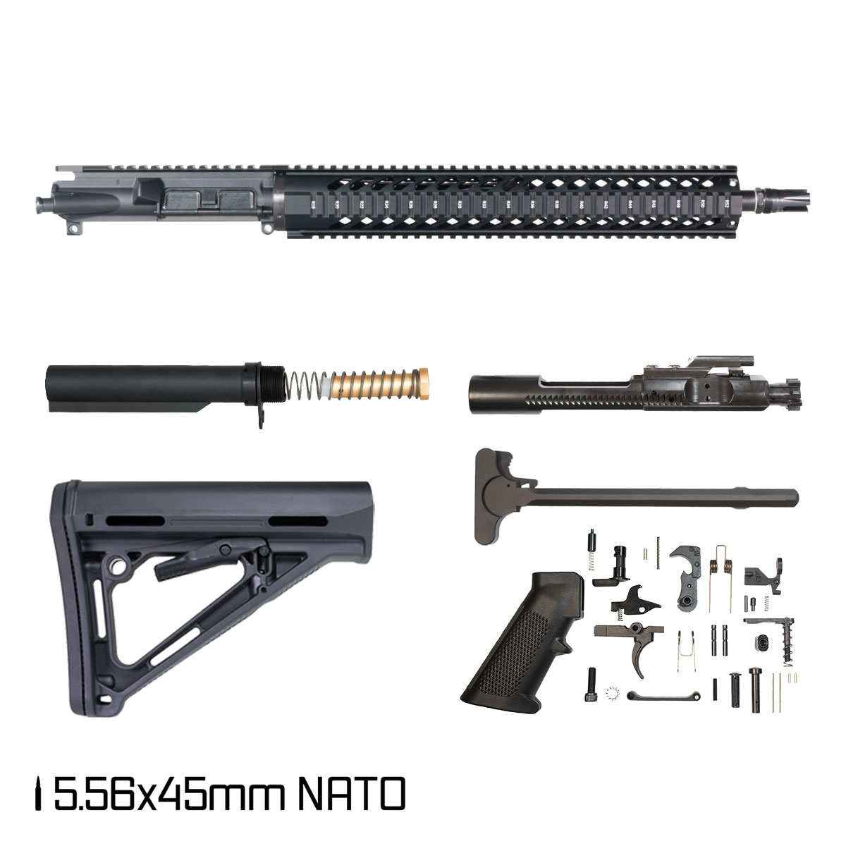 Davidson Defense Avalanche 16-inch AR-15 5.56 NATO Nitride Rifle Full Build Kit, Plan B Scorch 3-Prong Flash Hider