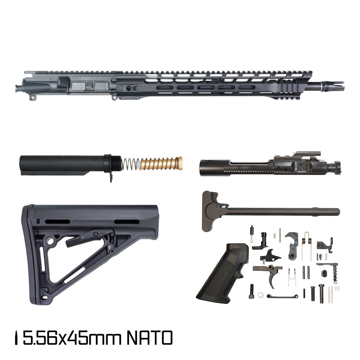 Davidson Defense Nightbane 16-inch AR-15 5.56 NATO Rifle Full Build Kit, Plan B Scorch 3-Prong Flash Hider