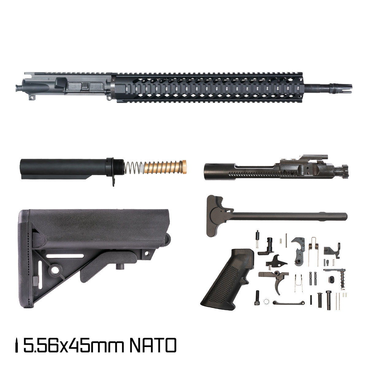 Davidson Defense LAZR 18-inch Rifle-Gas 5.56 NATO AR-15 Rifle Full Build Kit, Plan B Scorch 3-Prong Flash Hider