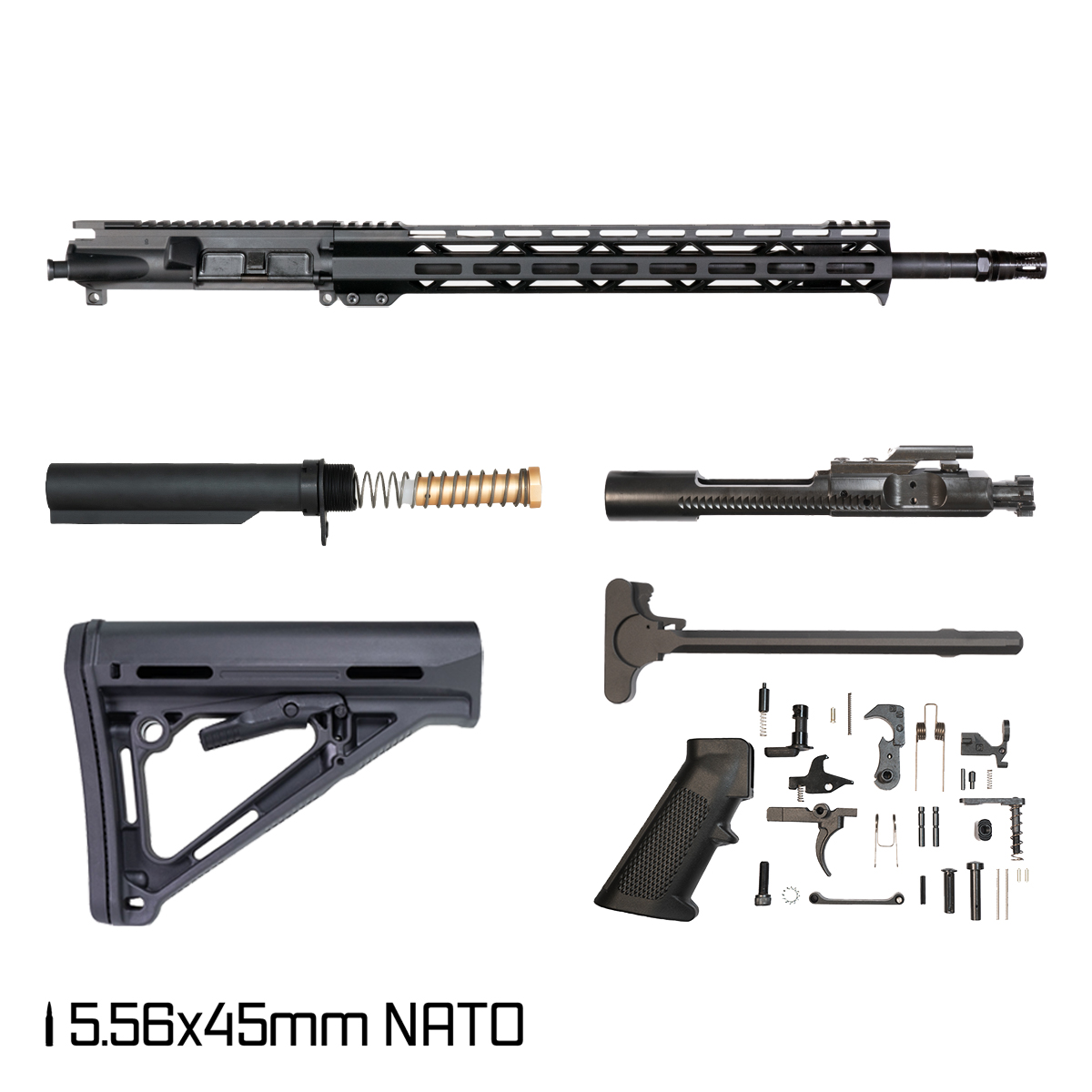 Davidson Defense Light Slinger 18-inch Rifle-Gas 1:7 5.56 NATO AR-15 Freefloat M-Lok Handguard Rifle Full Build Kit, Plan B A7 Flash Hider