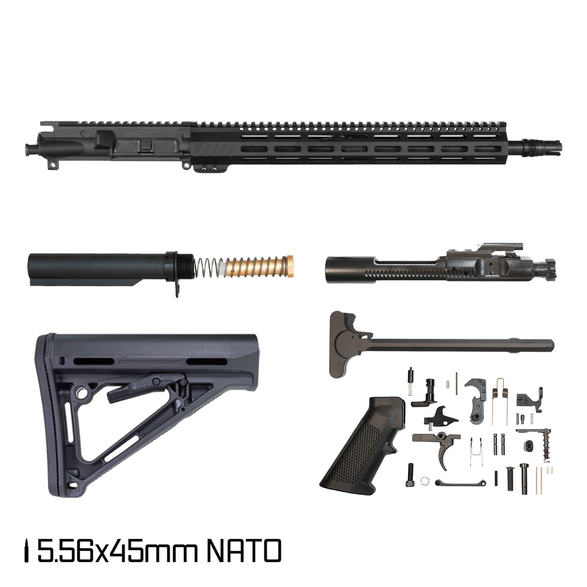 Davidson Defense Aegis 16-inch Carbine-Gas 1:7 5.56 NATO AR-15 M-Lok Rifle Full Build Kit, Plan B Trident Flash Hider
