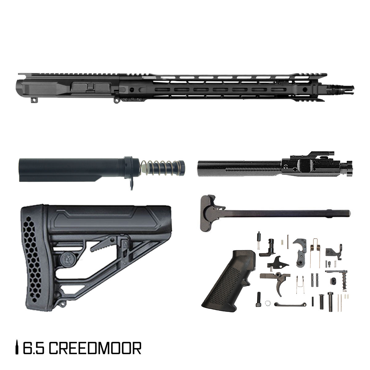 Davidson Defense Watchtower 18-inch Rifle-Gas 1:8 6.5 Creedmoor AR-10 M-Lok Rifle Full Build Kit, Plan B Muzzle Device Trident Flash Hider