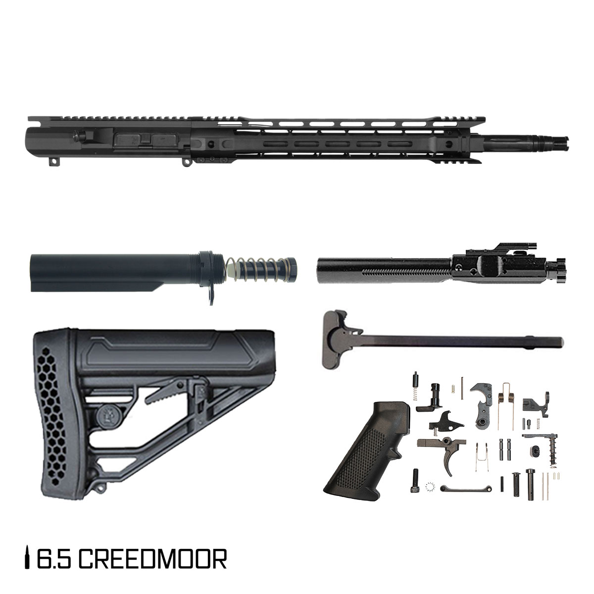 Davidson Defense High Ground 18-inch Rifle-Gas 1:8 6.5 Creedmoor AR-10 M-Lok Rifle Full Build Kit, Plan B Trident Flash Hider