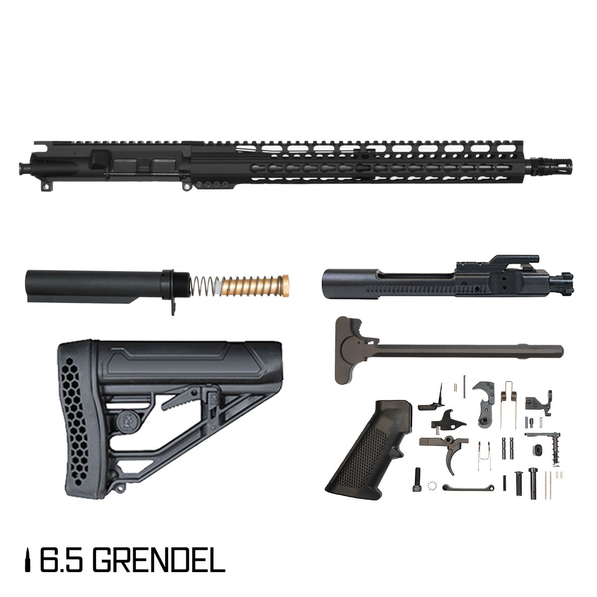 Davidson Defense Gorgoroth 16-inch Carbine-Gas 1:8 6.5 Grendel AR-15 Freefloat Keymod Handguard Rifle Full Build Kit, KAK Industry Plan B A7 Flash Hider