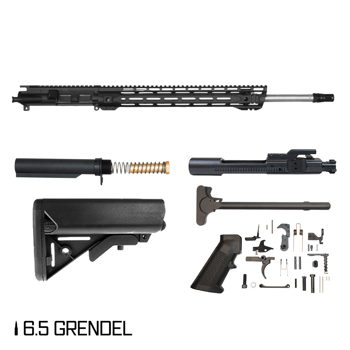 Davidson Defense Green-Dell 20-inch Rifle-Gas 1:8 6.5 Grendel AR-15 Freefloat M-Lok Handguard Rifle Full Build Kit, KAK Industry Plan B A7 Flash Hider