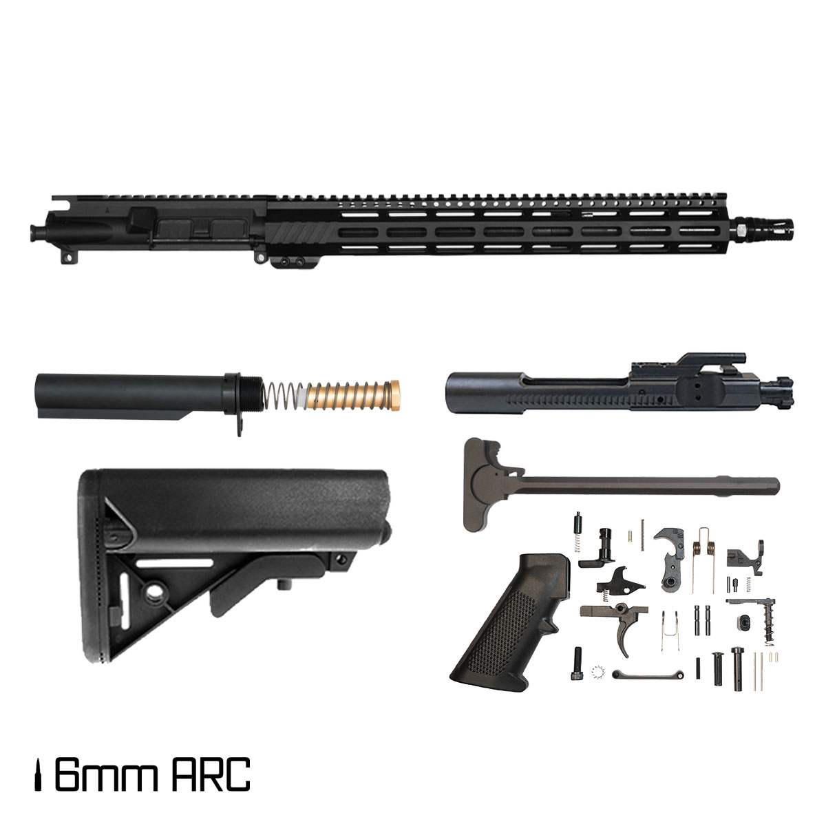 Davidson Defense Aegis 16-inch Mid-Gas 1:8 6MM ARC AR-15 Freefloat M-Lok Handguard Rifle Full Build Kit, KAK Industry Plan B A7 Flash Hider