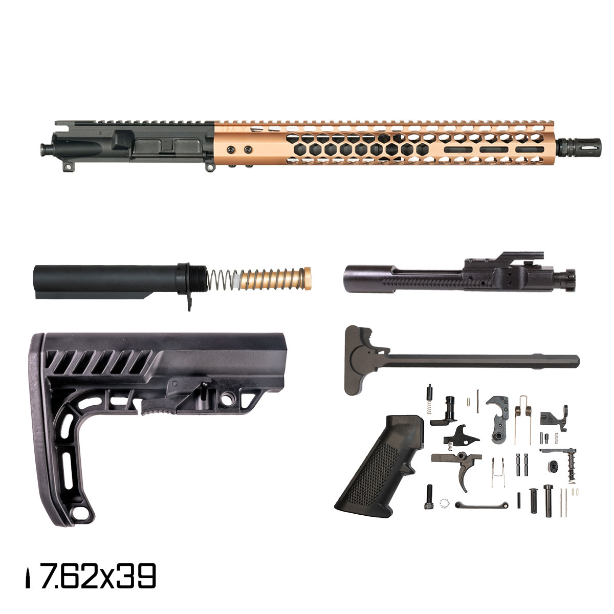 Davidson Defense Lightshow lll Anodized Bronze 16-inch Carbine-Gas 1:10 7.62x39 AR-15 Freefloat M-Lok Handguard Rifle Full Build Kit