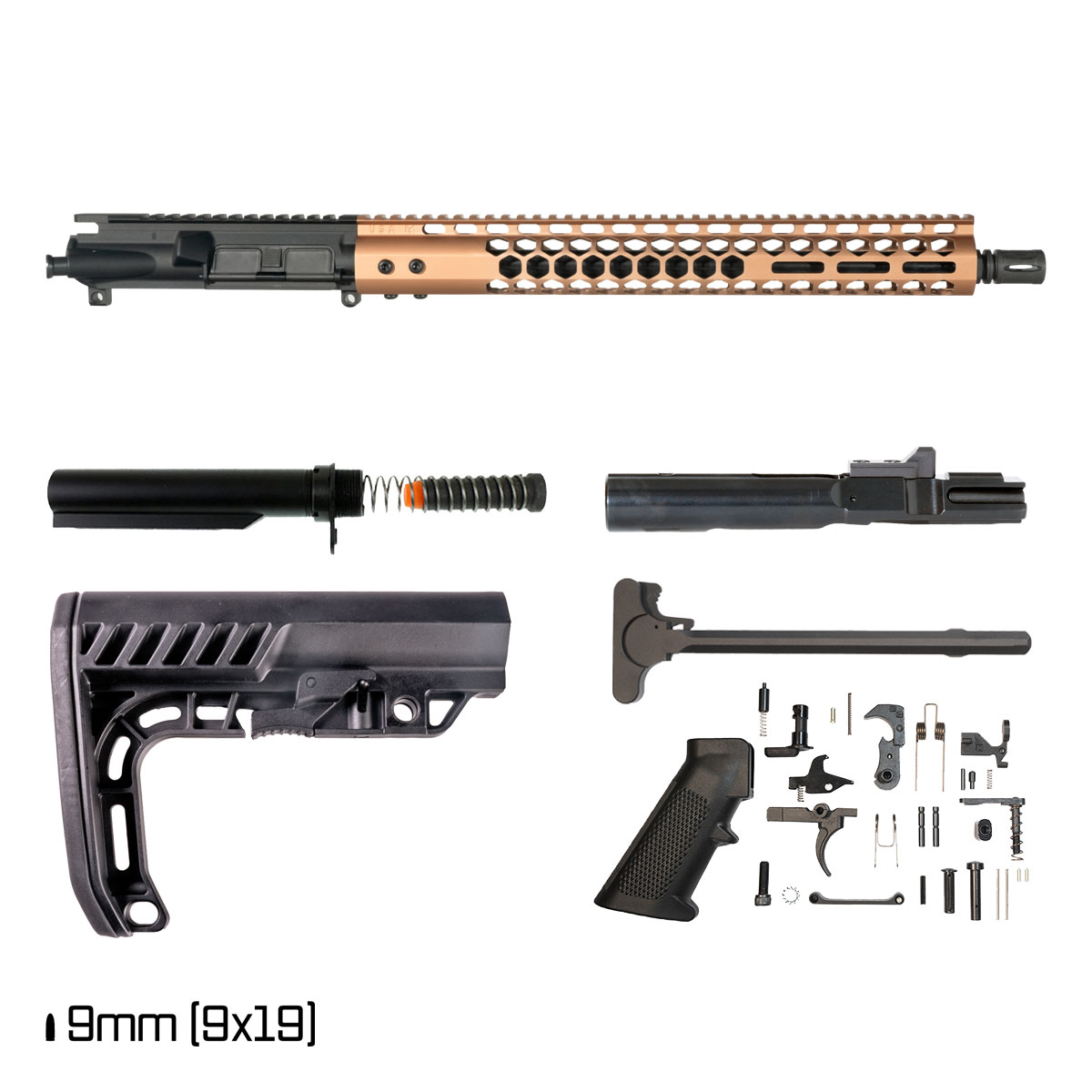 Davidson Defense Lightshow lll Anodized Bronze 16-inch 1:10 9MM AR-9 Freefloat M-Lok Handguard Rifle Full Build Kit