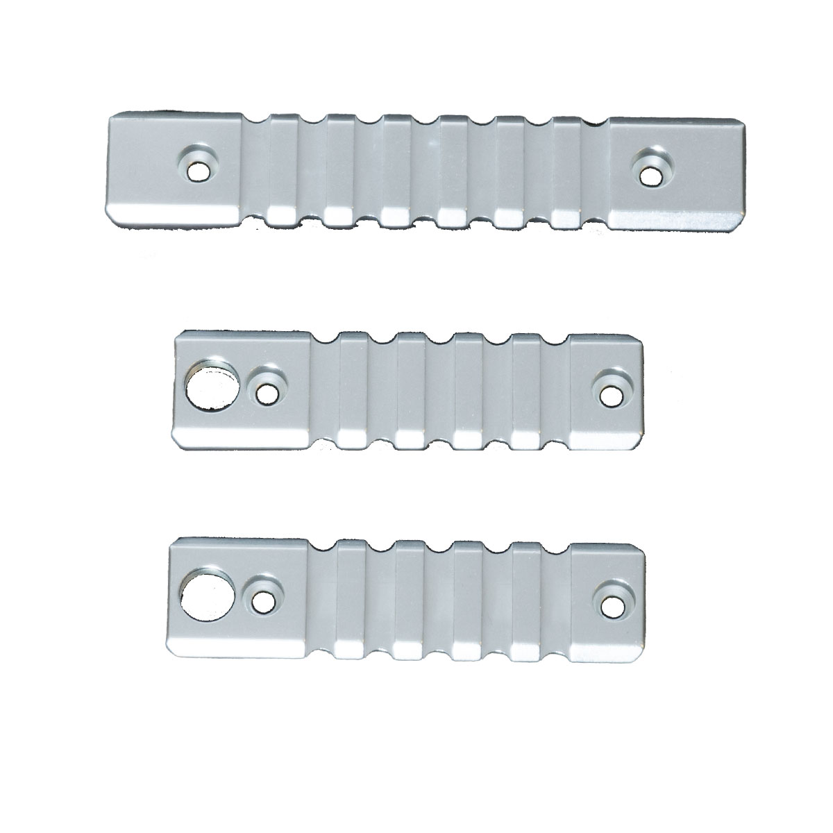 PICATINNY RAIL SECTION KIT FOR M-LOK STYLE SLOTS, 3 PIECE SILVER