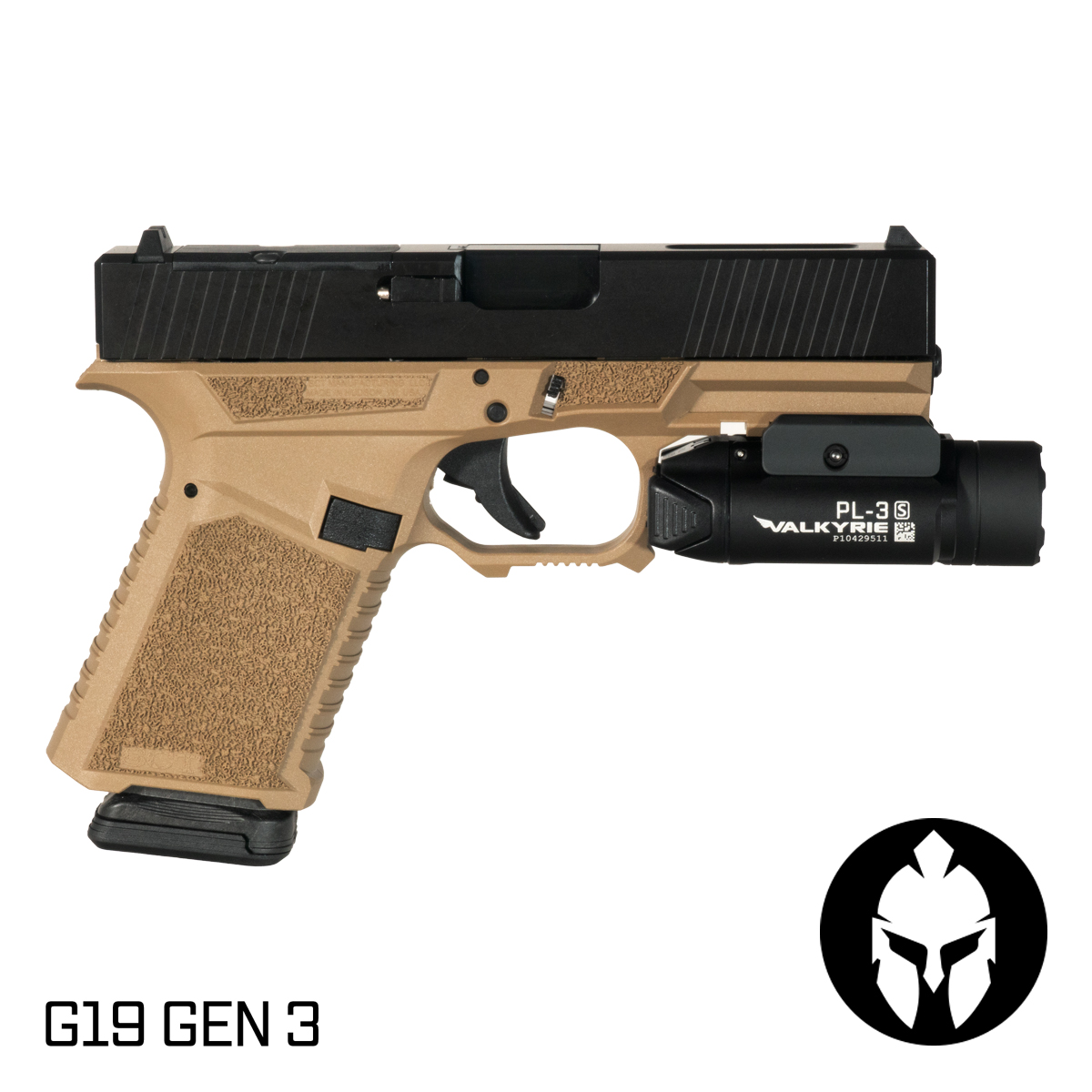 Davidson Defense Paladin Ported Nitride Barrel G19 Gen 1-3 Compatible 9MM Black RMR FDE Frame Complete Handgun, Olight PL-3S Valkyrie Weapon Mounted Light